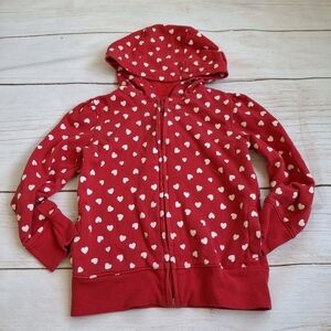 Old Navy 5T Red Zip Up Hoodie With Hearts